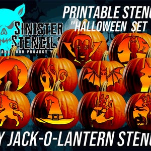 Instant Download Pumpkin Stencil: Printable &quot;Halloween Set 1&quot; Jackolantern Stencil for  Pumpkin Carving - Easy DIY Halloween Decor