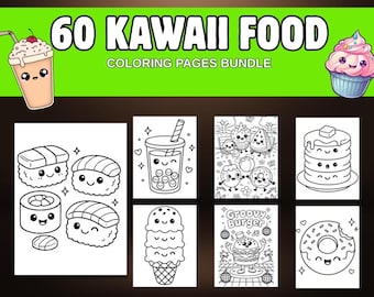 60 Kawaii Food Coloring Pages (Digital Download)