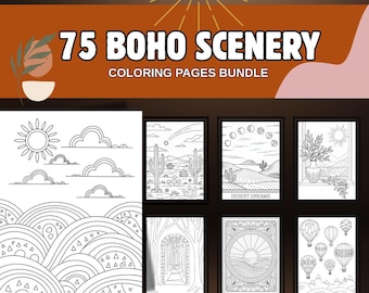 Boho Scenery Coloring Pages for Adults | 75 Designs (Digital Download)