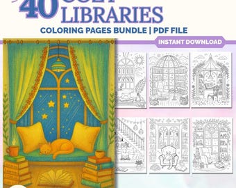Cozy Library Coloring Book | 40 Bookish Printable Pages (PDF)