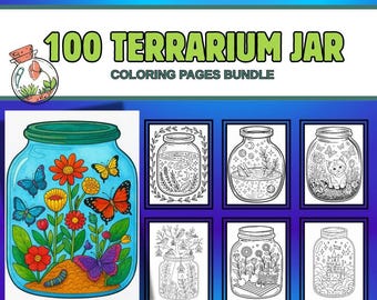 100 Terrarium Jar Coloring Pages | Cottagecore Coloring Book (Digital Download)