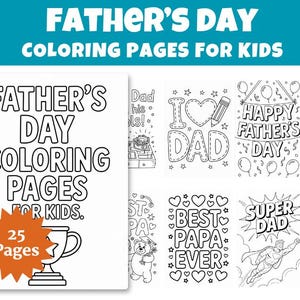 Dibujos para colorear del Día del Padre para niños / Más de 25 hojas de actividades imprimibles para papá y abuelo / Diseños lindos y divertidos
