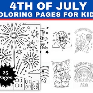 4th of July Coloring Pages for Kids, Patriotic Coloring Book, Independence Day Activities, USA Coloring Sheets, Printable Holiday Pack