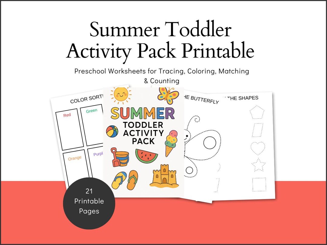 Summer Toddler Activity Pack Printable – 21 Preschool Worksheets for ...