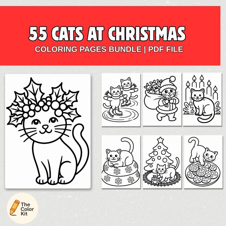 Christmas Cat Coloring Pages | 55 Holiday Designs (digital Download) - Etsy