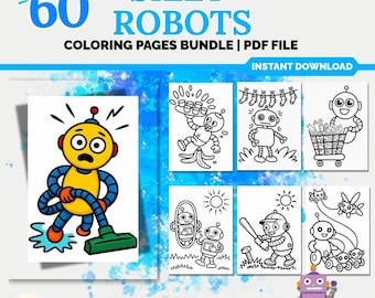 60 Alberne Roboter Malseiten zum Ausdrucken (Digitaler Download)