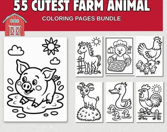 Farm Animal Coloring Pages for Kids – Toddler Coloring Sheets, Farm Party Activity, Preschool Printable, Cute Farm Animals