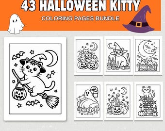 Halloween Cat Coloring Pages | Spooky Kawaii Art (Digital Download)