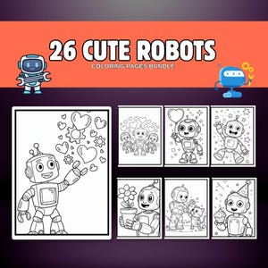 Robot Coloring Pages for Kids, Cute Printable Robot Coloring Book, Preschool Learning Activity, Fun STEM Coloring Sheets, Instant Download
