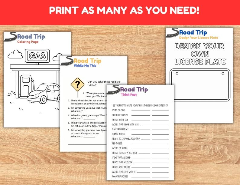 Road Trip Activity Pages for Kids – 22 Printable Travel Games, Coloring ...