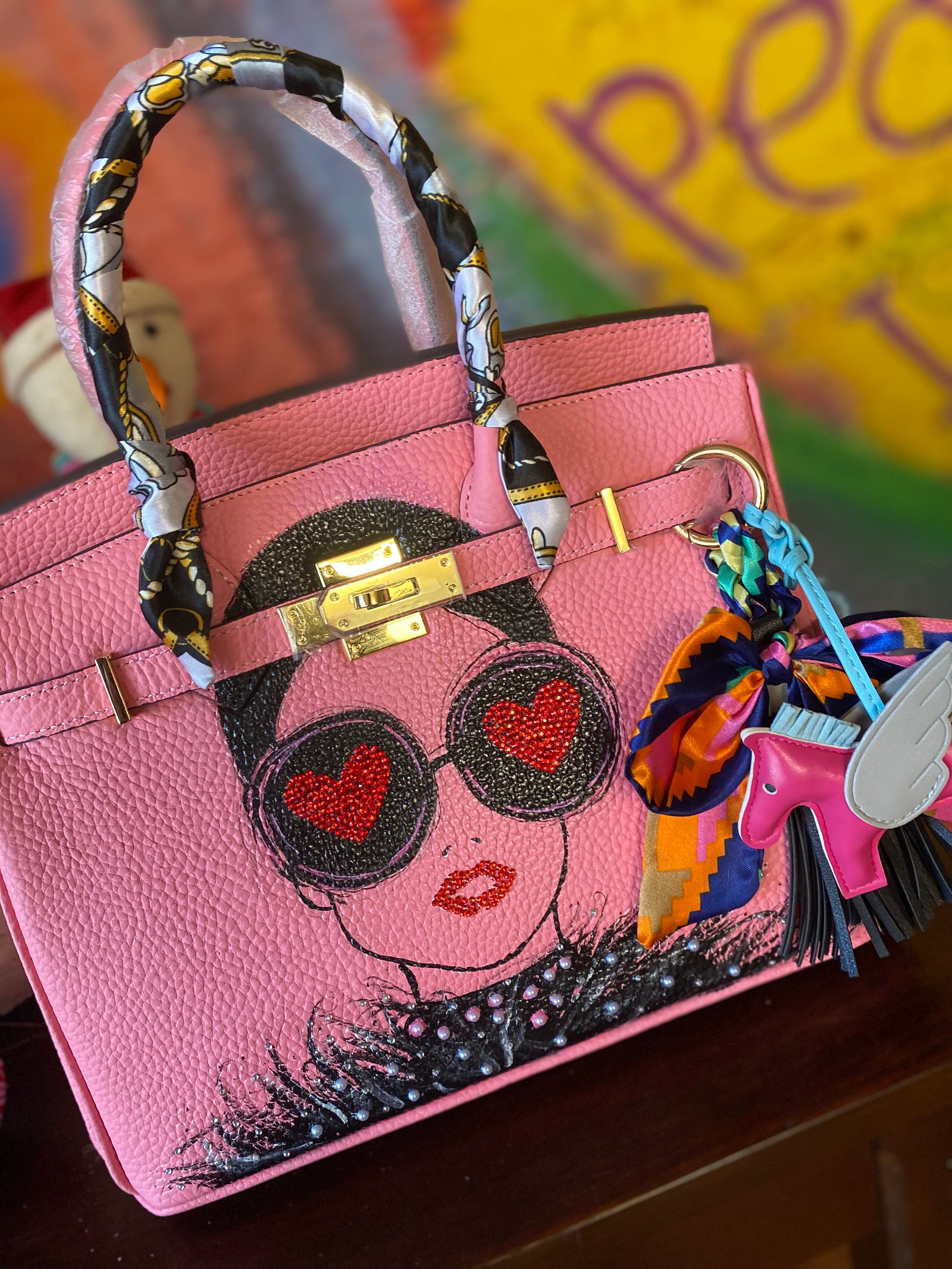 Special Price Pink Hearts Hand Painted Bag On Sale Work Etsy
