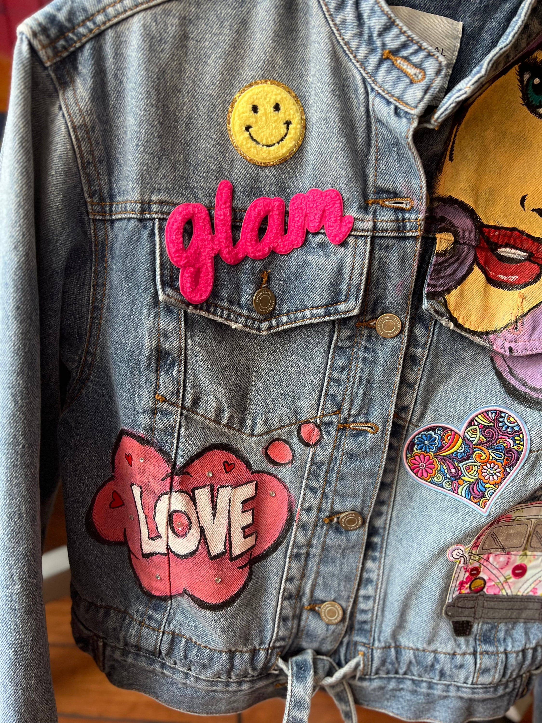 Just IN! Glam Pop Art Denim Jacket, Front and Back Designs