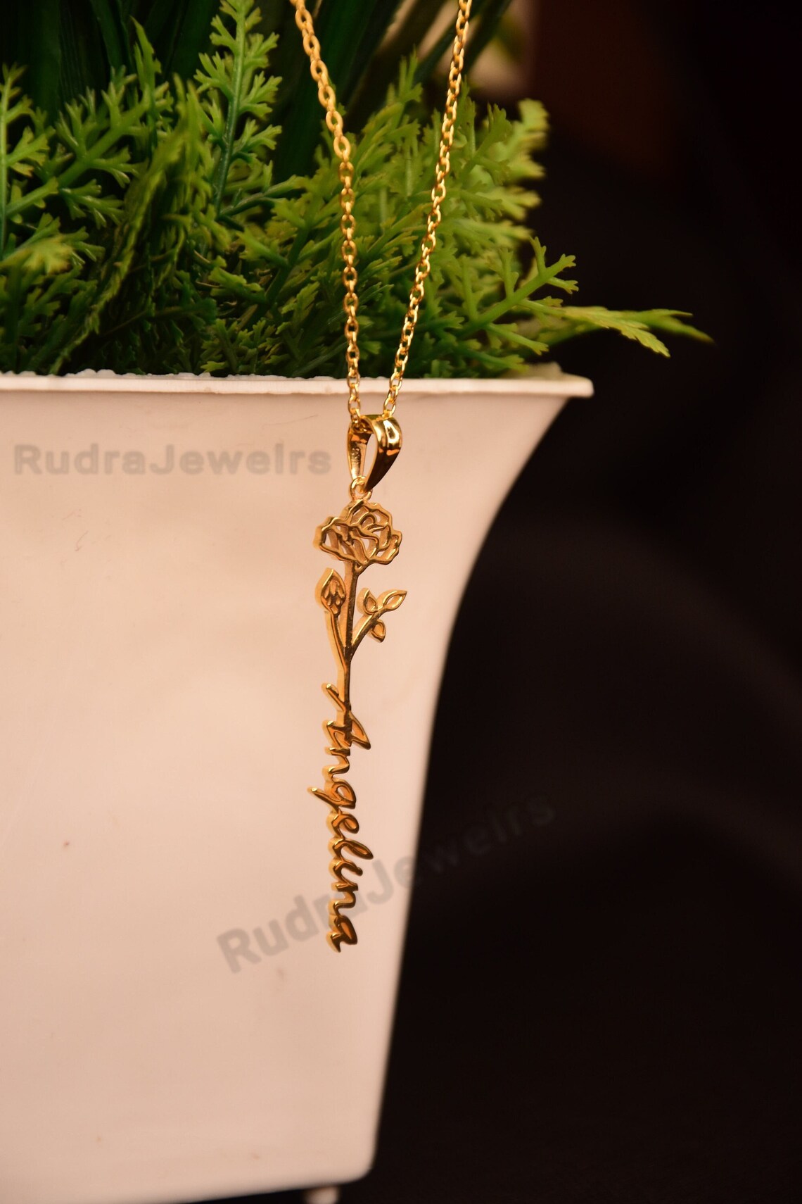 Floral Name Necklace Birthday Flower Name Necklace with Etsy