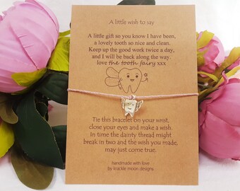 Tooth Fairy Wish Bracelet, Silver Charm, First Tooth Keepsake
