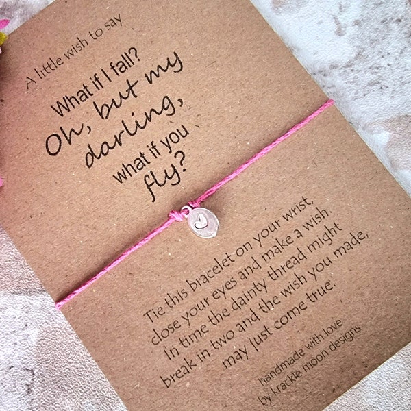 What If I Fall? Oh, My Darling What If You Fly, wish bracelet, positivity gift, inspirational quote, mindfulness gift, you've got this gift