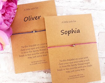 Personalized Wish Bracelet, Star Charm, Hemp Cord
