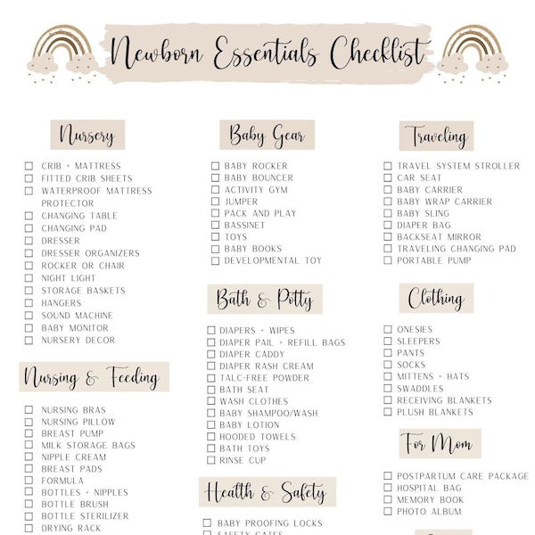 Newborn Essentials Checklist | Baby Essentials Checklist | Newborn Must Haves | Baby Checklist | Newborn Checklist