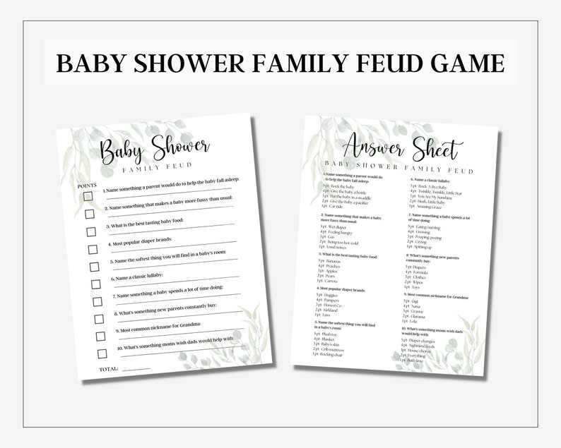 Baby Shower Family Feud Game, Printable Games, Printable Baby Shower Game, Editable Family Feud