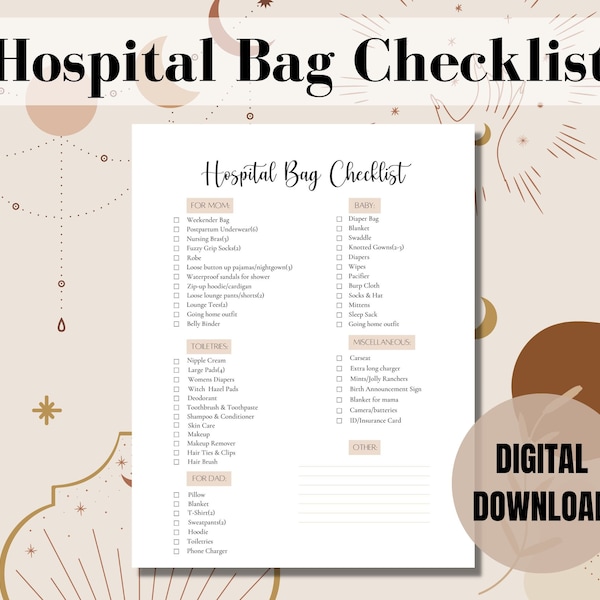 Hospital Bag Checklist Printable for Pregnant Women | Birth Bag Packing List | Labor & Delivery | Pregnancy Checklist | New Baby Checklist