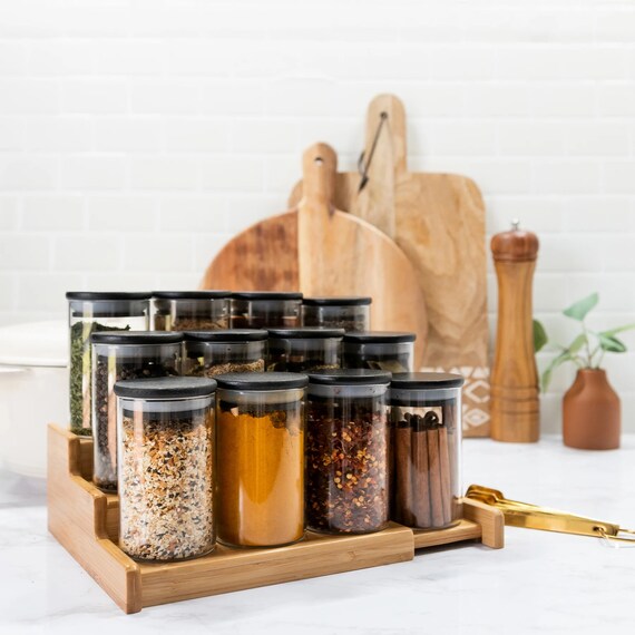 12 Piece (2.5 oz) Glass Spice Jars with Labels - Bamboo Lid & Spoon - Small  Spice Containers - Minimalist Seasoning Containers - Glass Jars with