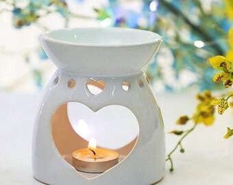 Ceramic Heart Shaped Cutout Oil & Wax Melt Burner, Home Gift, Home Decor, Christmas Gift, Handmade Gift