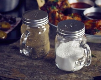 Glass Handled Mason Jar Salt and Pepper Shaker Set, Pre filled with Salt And Pepper