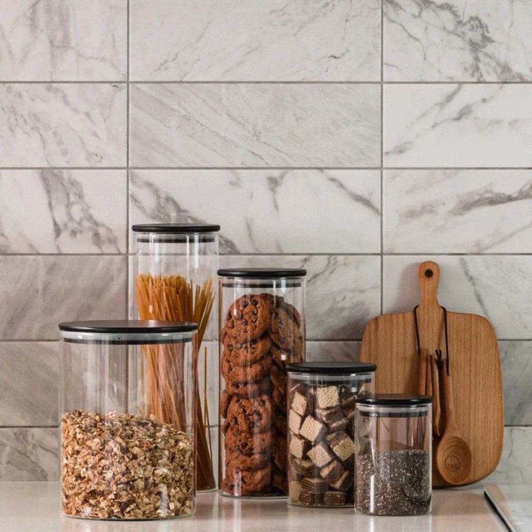 Black Wooden Lid Jars, Pasta Glass Jars, Glass Spaghetti Jars, Pantry