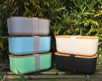 Boîte à lunch avec couvercle en bambou, boîte à lunch crème, boîte à lunch bleue, boîte de conservation des aliments en bambou, taille 700 ml, 1100 ml