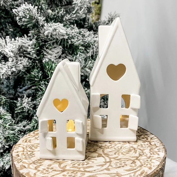 Ceramic House Tea Light Holders, Christmas Gift, Tea Light holder Christmas Decoration, Home Decor, Tea Light house, Christmas Ornament