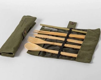 Bamboo Cutlery Set In Jute Pouch, Bamboo Cutlery Gift Set