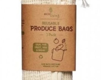 Organic Reusable Produce Bags, Bread Bag, Vegetable Shopping Bag, Set of 3