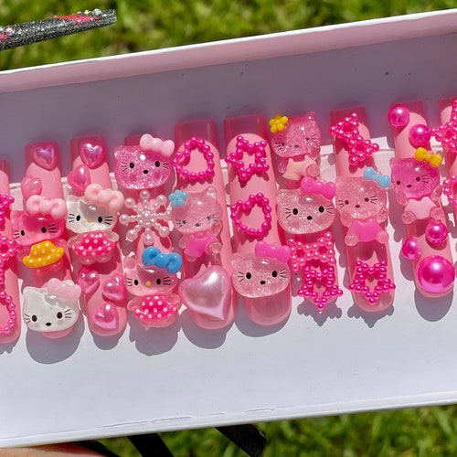 Pink Kawaii Kitty press on nails