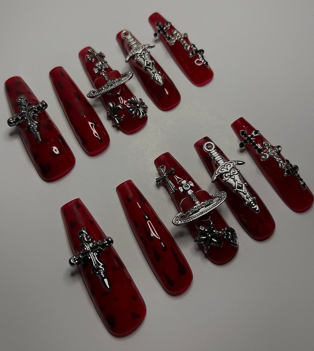 Vampiric Red Gothic Mixed Match Press on Nails - Etsy