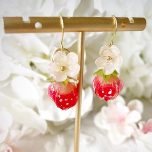 Handmade Strawberry Dangle Earrings: Shrink Plastic Fruit Jewelry
