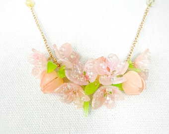 Handmade Shrink Plastic Peach Flower Necklace - Whimsical Floral Pendant, Unique Spring Jewelry, Nature-Inspired Gift