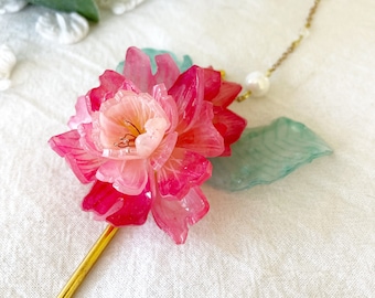 Flower Sakura Cherry Blossom Chinese Hair Pin With Long Beaded Tassel Hair Stick