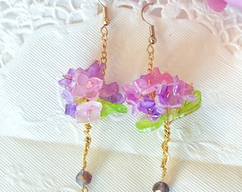 Handgefertigte Shrink Plastic Hortensie Ohrringe: Florales Natur Accessoire