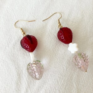 Sweet Glass Strawberry Earrings - Handcrafted Fruit Jewelry - Red Berry Dangle Earrings - Whimsical Foodie Accessories - Unique Gift for Her