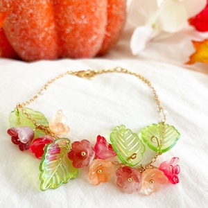 Fall Flowers Bracelet, fall bracelet, fall jewelry, beaded bracelet, fall, halloween bracelet, flower bracelet, floral bracelet, flowers