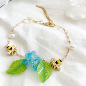 Forget-Me-Not Flower Bracelet: Handmade Shrink Plastic Charm