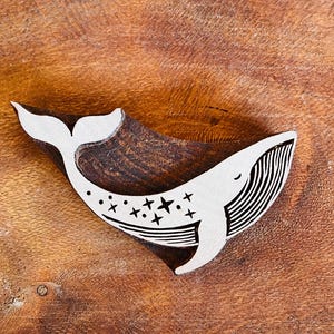 Whale stamp for Ceramics, POTTERY STAMP, Woodblock, Clay, fabric, Pottery. Celestial moon stars