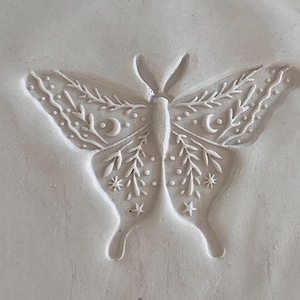 Moth stamp for Ceramics, maplewood POTTERY STAMP, Woodblock, Clay, textiles, Pottery, baking cookie stamp