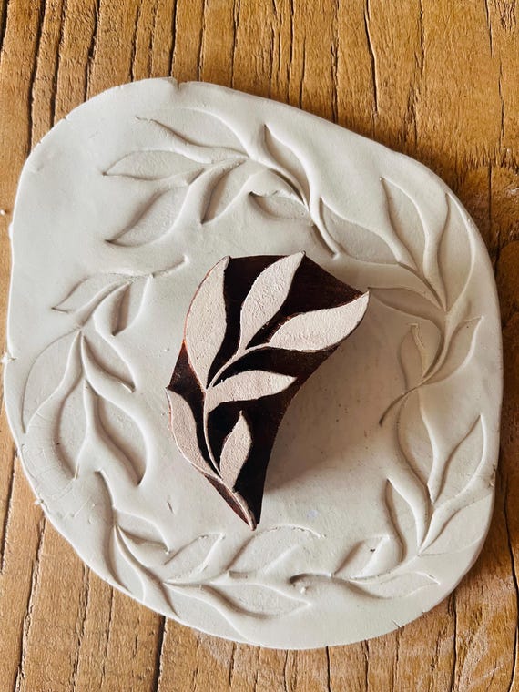 Whimsical Branch Stamp for Ceramics, Woodblock, Clay, fabric, Pottery. Forest Leaf Nature Design. Polymer.