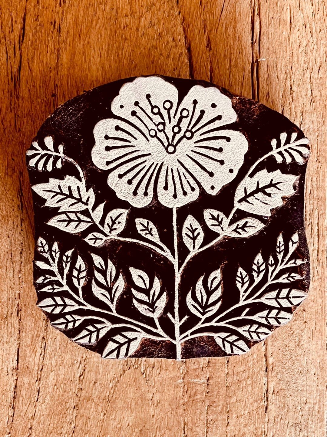 Hand Carved Rosewood Hibiscus Flower Stamp, Pottery Block Print