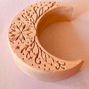 Crescent moon stamp for Ceramics, maplewood POTTERY STAMP, Woodblock, Clay, textiles, Pottery, baking cookie stamp