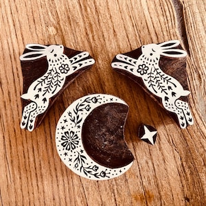 Scandinavian folk art leaping bunny or hare Stamp for Ceramics, Woodblock, Clay textiles. Polymer.