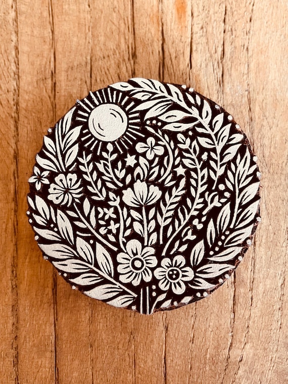 Cottage Garden Flower Stamp, Whimsical Forest Design, Rosewood