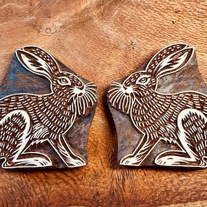 Sello de conejito para cerámica, bloque de madera de 8 cm, arcilla, tela y cerámica. Diseño de hojas de bosque. Polímero.