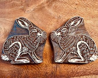 Bunny Stamp for Ceramics, 8cm Woodblock, Clay, fabric, Pottery. Forest Leaf Nature Design. Polymer.
