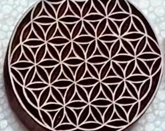 Flower of Life Mandala Stamp for ceramics, paper/textiles,  Woodblock. Forest Leaf Nature Design